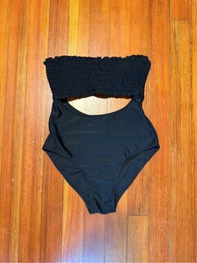 GB Black One-Piece Swimsuit with Smocked Bandeau